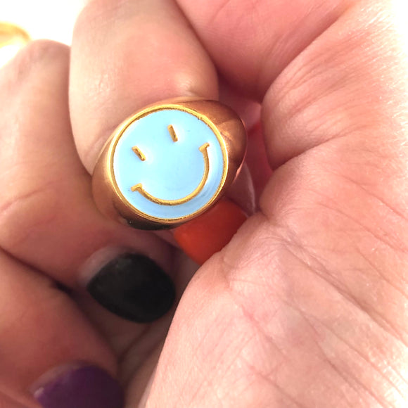 Adult Blue Happy Face Ring
