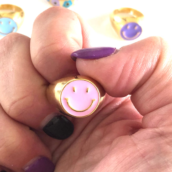 Adult Pink Happy Face Ring